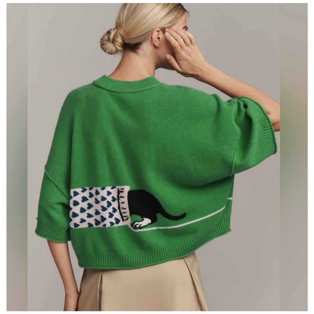 Anthropologie Goldie Cashmere Dachshund Crew-Neck Sweater NWT Small - Picture 2 of 6